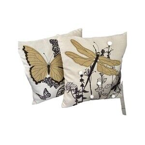 Butterfly and Dragonfly outdoor throw pillows elegantly designed burlap zippered